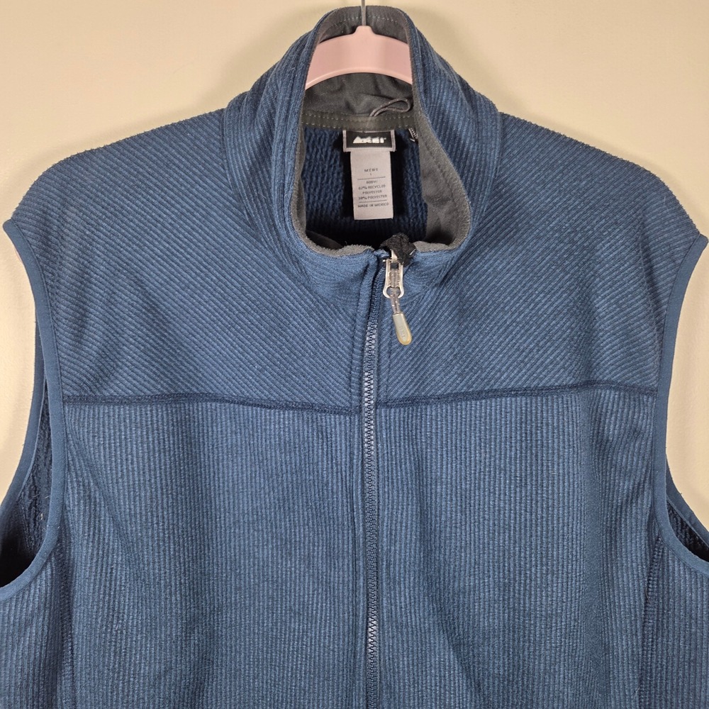 REI Fleece Vest Mens L Blue Polartec Full Zip Ribbed Texture Gorpcore Outdoors - Picture 2 of 9